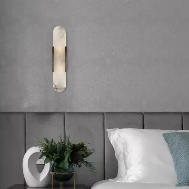 Natural Stone & Iron Wall Light Fixture for Bedroom, Hallway & Living Room – Modern Downlight Sconce | Thomler