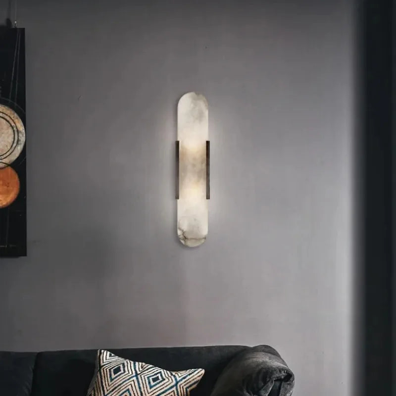 Natural Stone & Iron Wall Light Fixture for Bedroom, Hallway & Living Room – Modern Downlight Sconce | Thomler