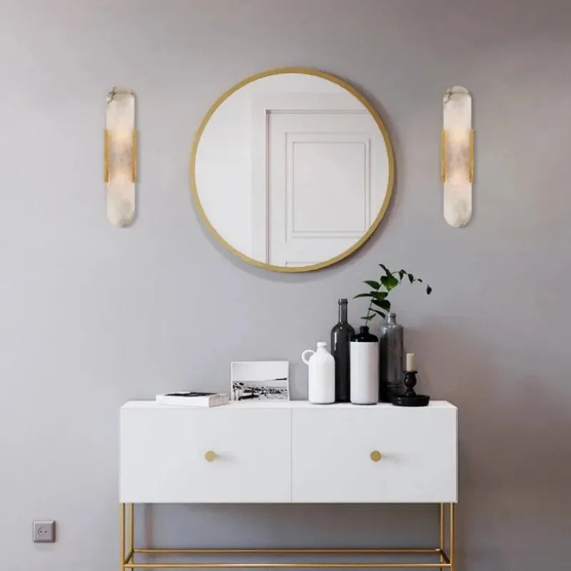 Natural Stone & Iron Wall Light Fixture for Bedroom, Hallway & Living Room – Modern Downlight Sconce | Thomler