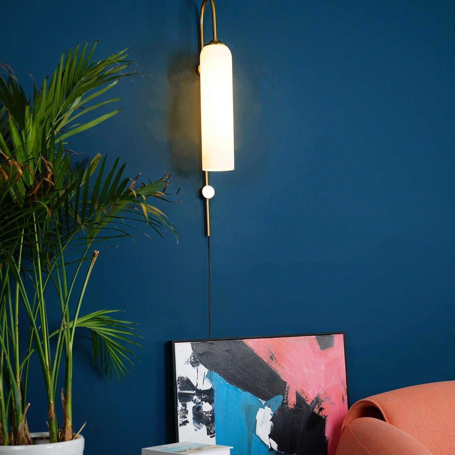Wall Lamp Glass Cylinder 59 in Cord Gold Bedroom Living Room Plug In Sconce Modern Accent Lighting | Thomler