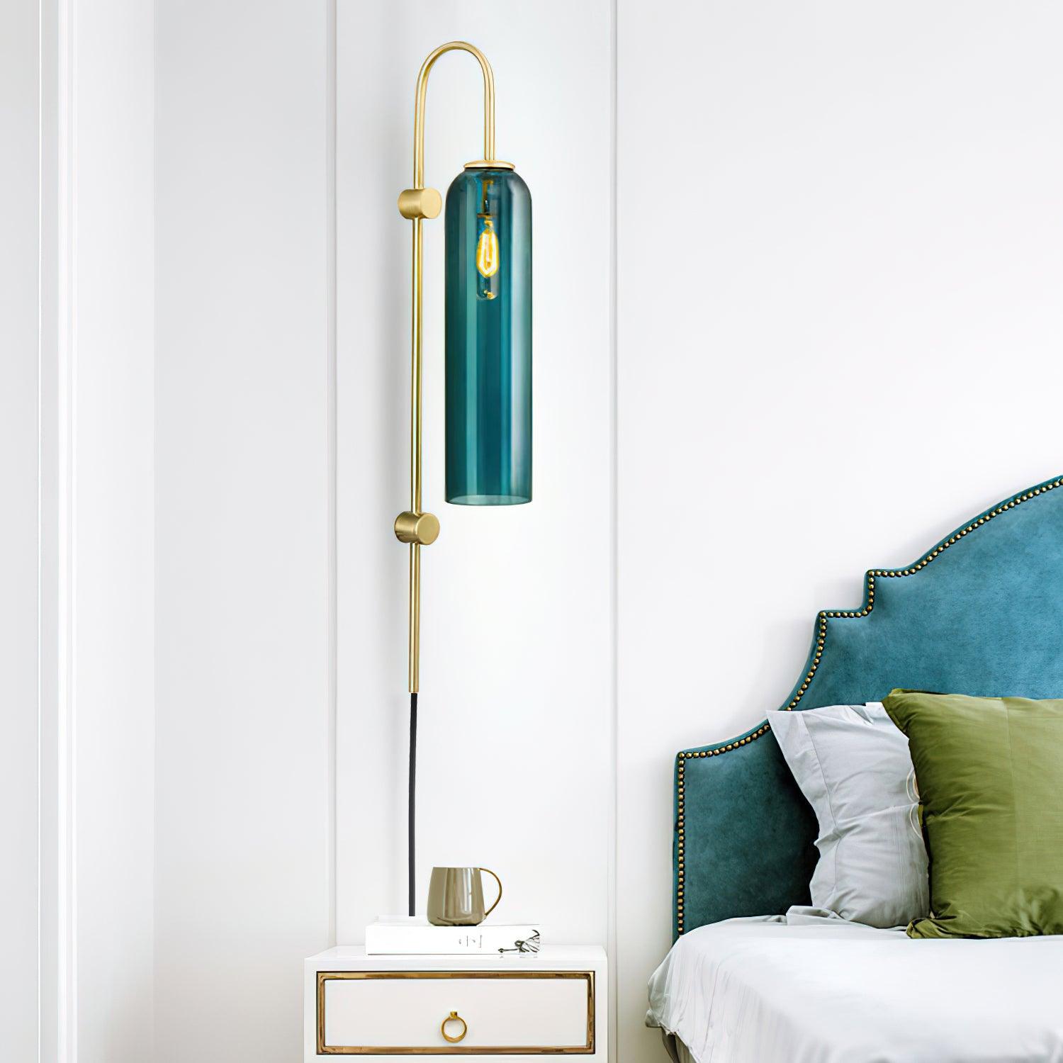 Wall Lamp Glass Cylinder 59 in Cord Gold Bedroom Living Room Plug In Sconce Modern Accent Lighting | Thomler