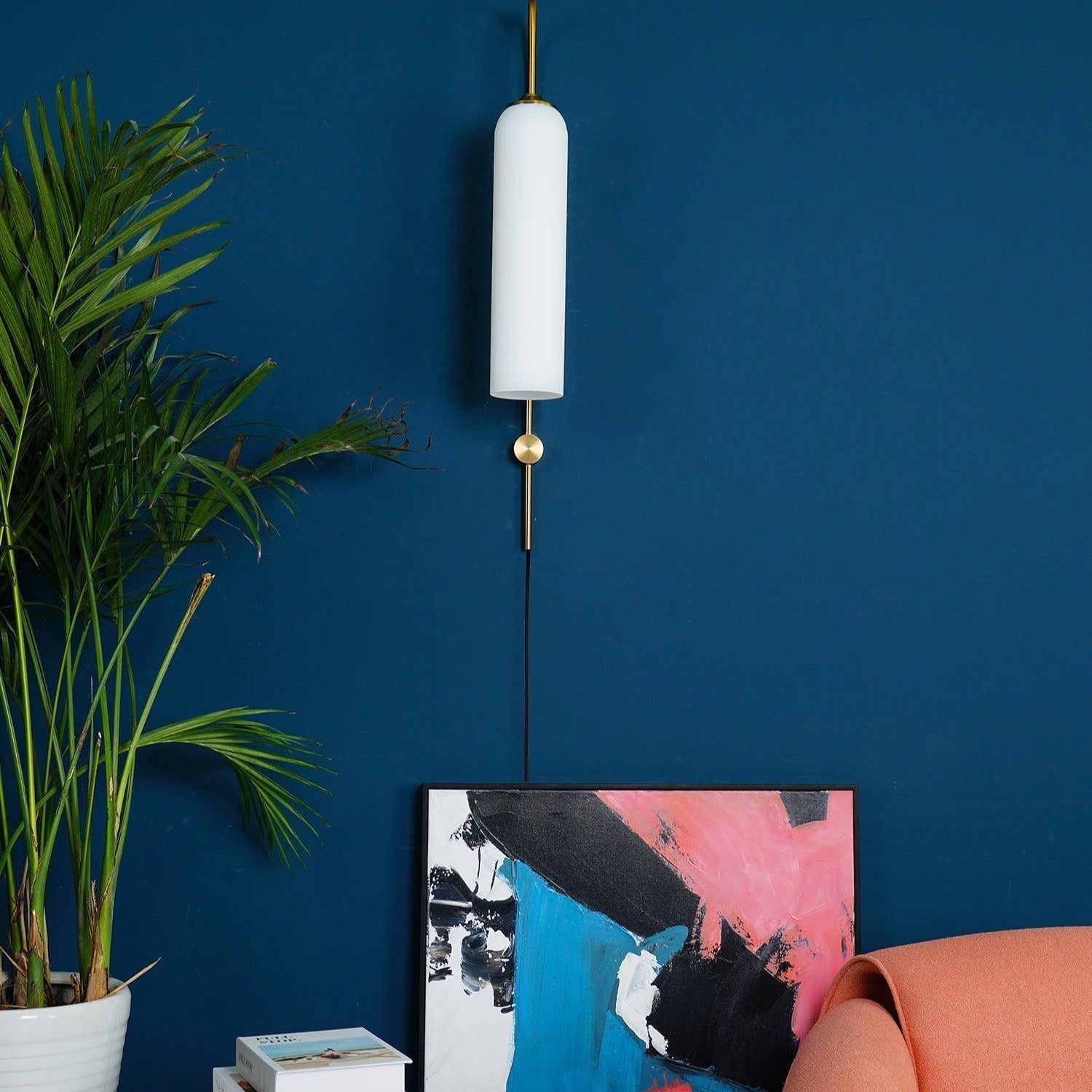 Wall Lamp Glass Cylinder 59 in Cord Gold Bedroom Living Room Plug In Sconce Modern Accent Lighting | Thomler