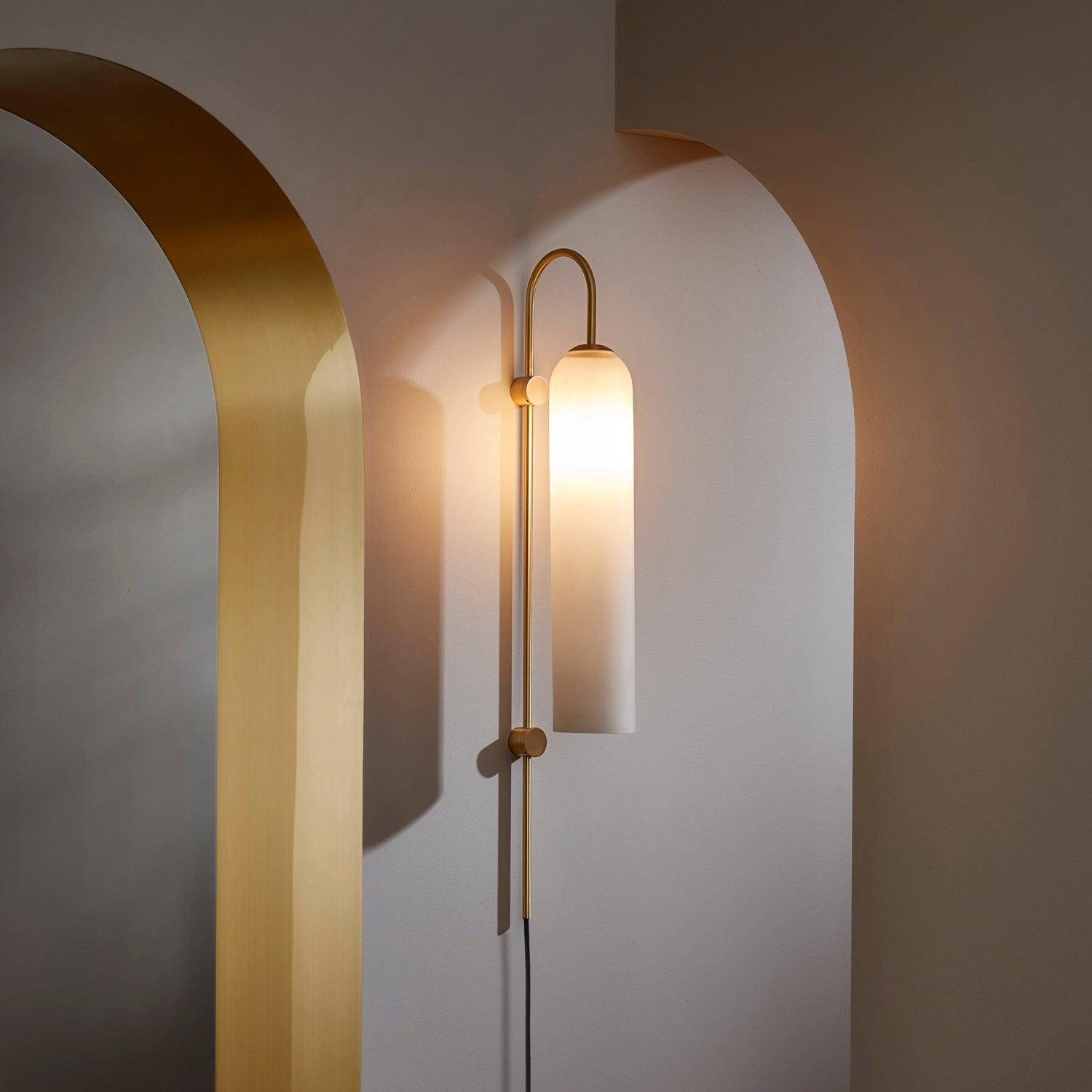 Wall Lamp Glass Cylinder 59 in Cord Gold Bedroom Living Room Plug In Sconce Modern Accent Lighting | Thomler