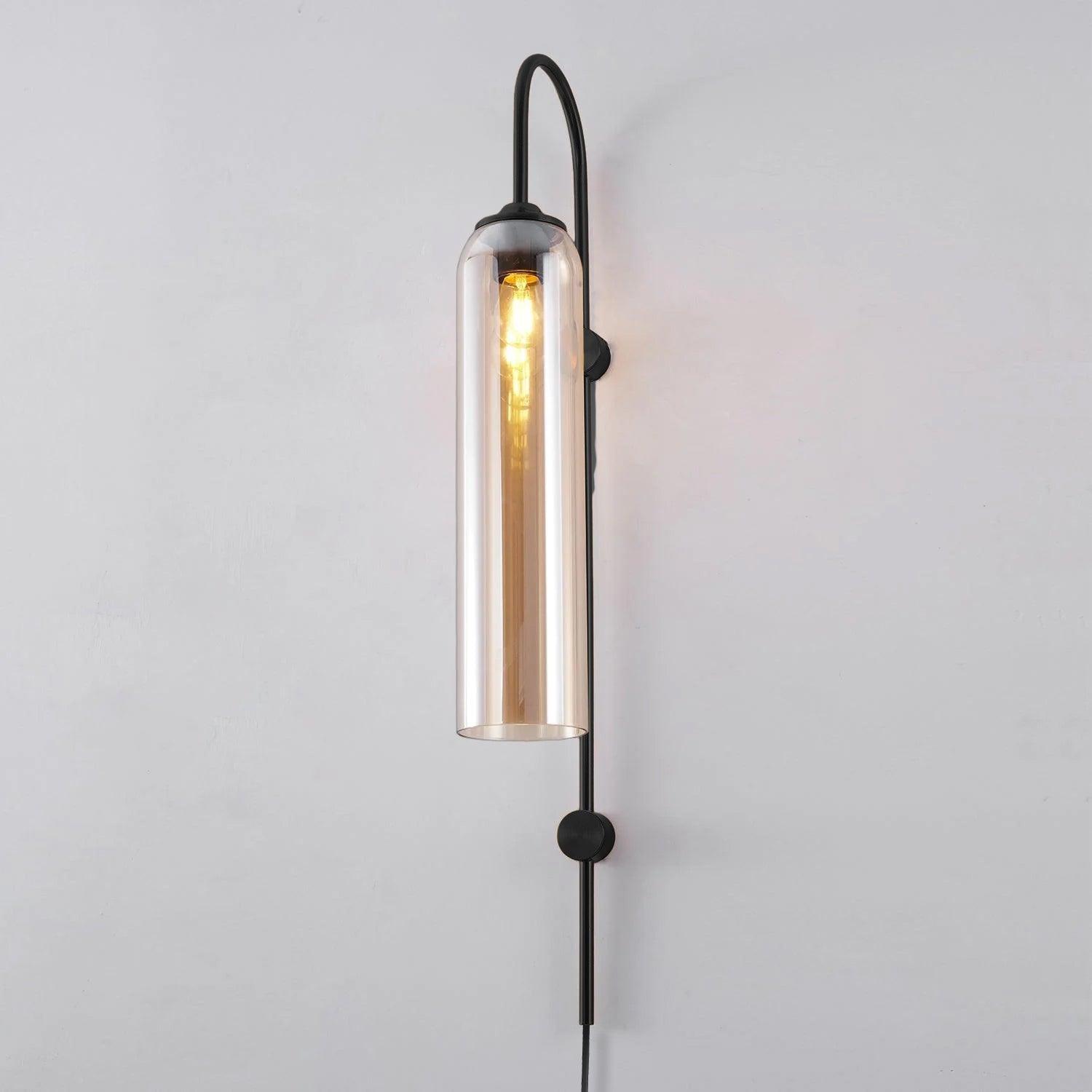 Wall Lamp Glass Cylinder 59 in Cord Gold Bedroom Living Room Plug In Sconce Modern Accent Lighting | Thomler