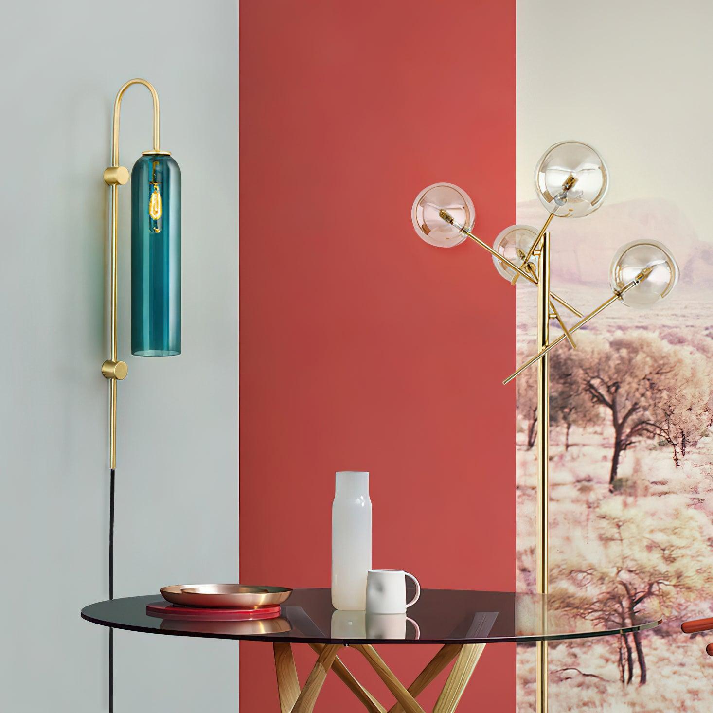 Wall Lamp Glass Cylinder 59 in Cord Gold Bedroom Living Room Plug In Sconce Modern Accent Lighting | Thomler