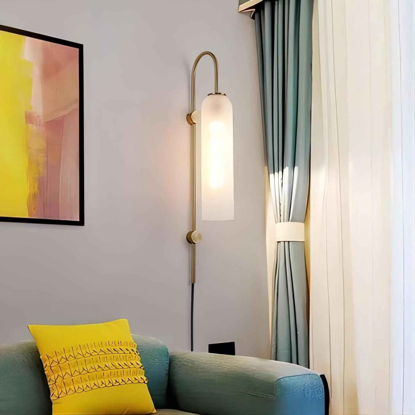 Wall Lamp Glass Cylinder 59 in Cord Gold Bedroom Living Room Plug In Sconce Modern Accent Lighting | Thomler