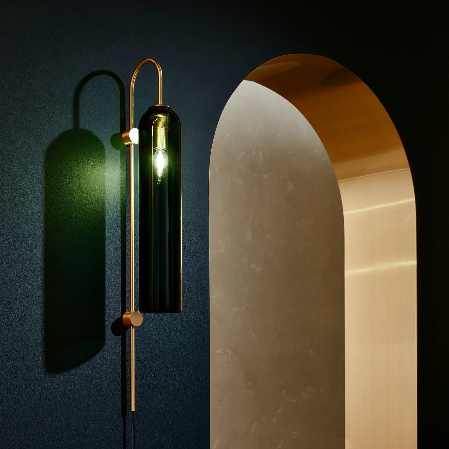 Wall Lamp Glass Cylinder 59 in Cord Gold Bedroom Living Room Plug In Sconce Modern Accent Lighting | Thomler