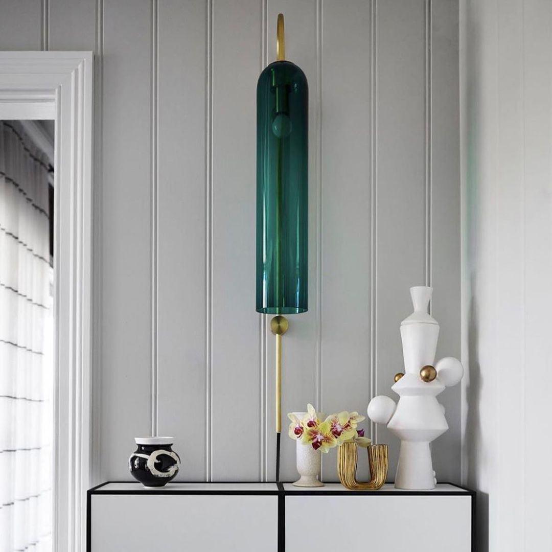 Wall Lamp Glass Cylinder 59 in Cord Gold Bedroom Living Room Plug In Sconce Modern Accent Lighting | Thomler