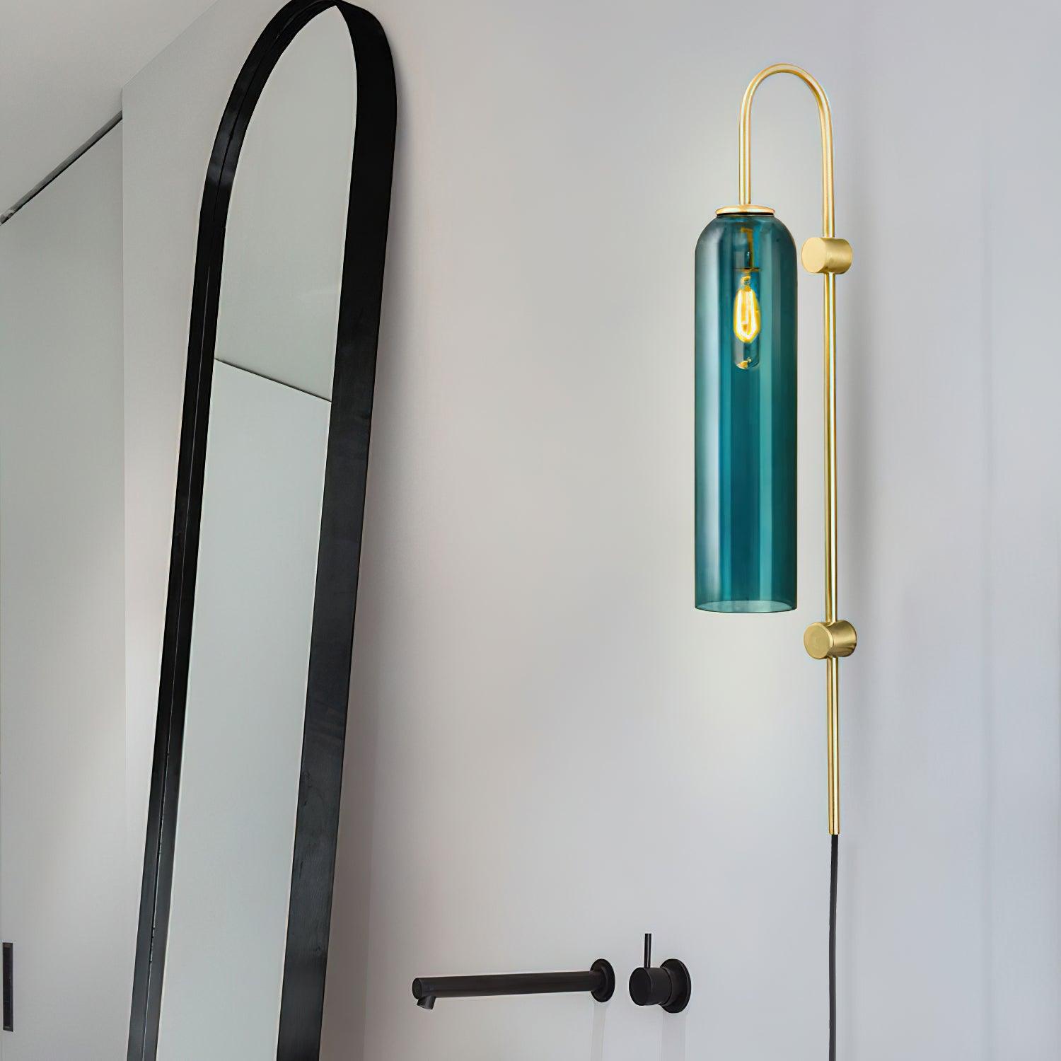 Wall Lamp Glass Cylinder 59 in Cord Gold Bedroom Living Room Plug In Sconce Modern Accent Lighting | Thomler