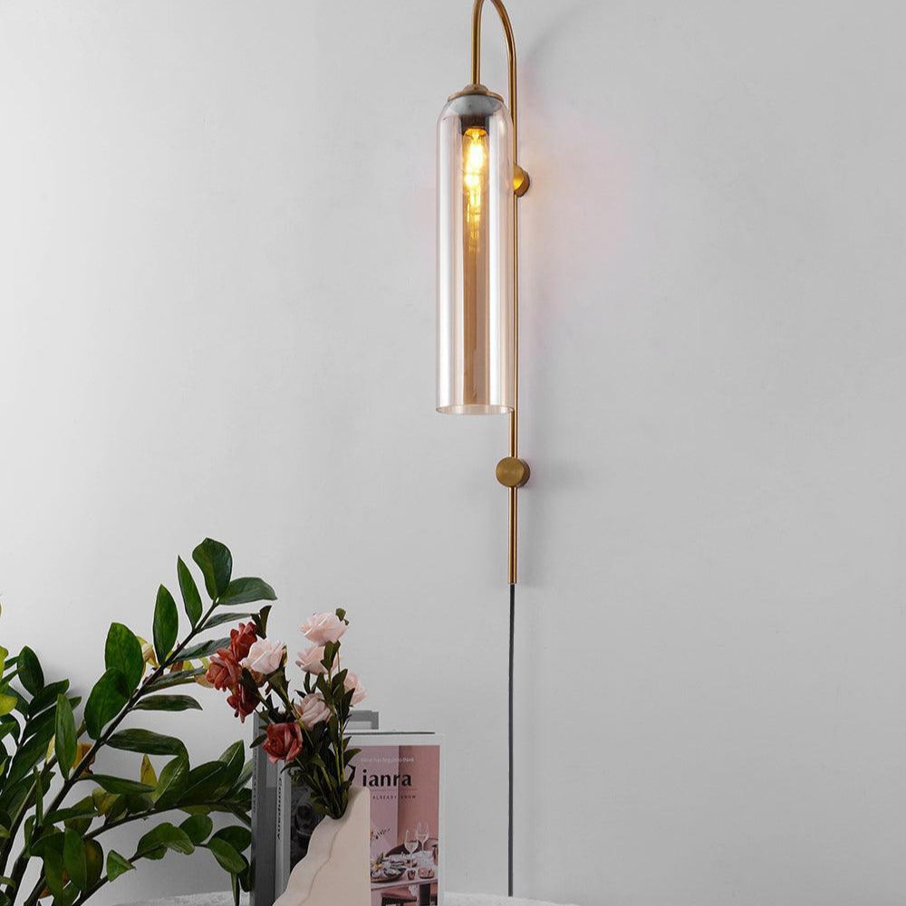 Wall Lamp Glass Cylinder 59 in Cord Gold Bedroom Living Room Plug In Sconce Modern Accent Lighting | Thomler