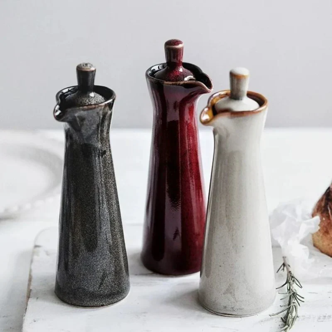 Ceramic Cooking Oil Bottle with No-Drip Spout – 4 oz Countertop Cruet for Olive Oil, Vegetable Oil & Vinegar | Thomler