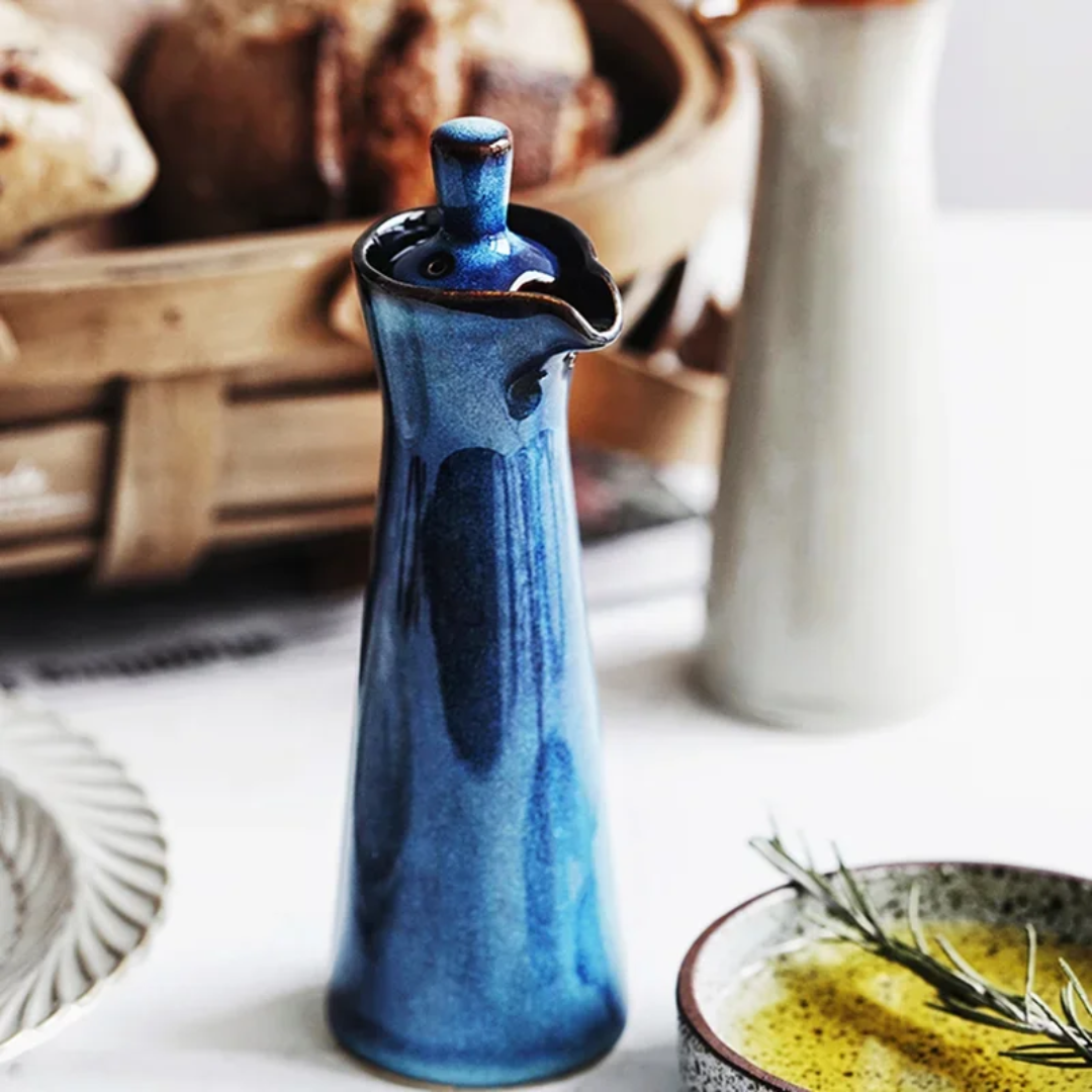 Ceramic Cooking Oil Bottle with No-Drip Spout – 4 oz Countertop Cruet for Olive Oil, Vegetable Oil & Vinegar | Thomler