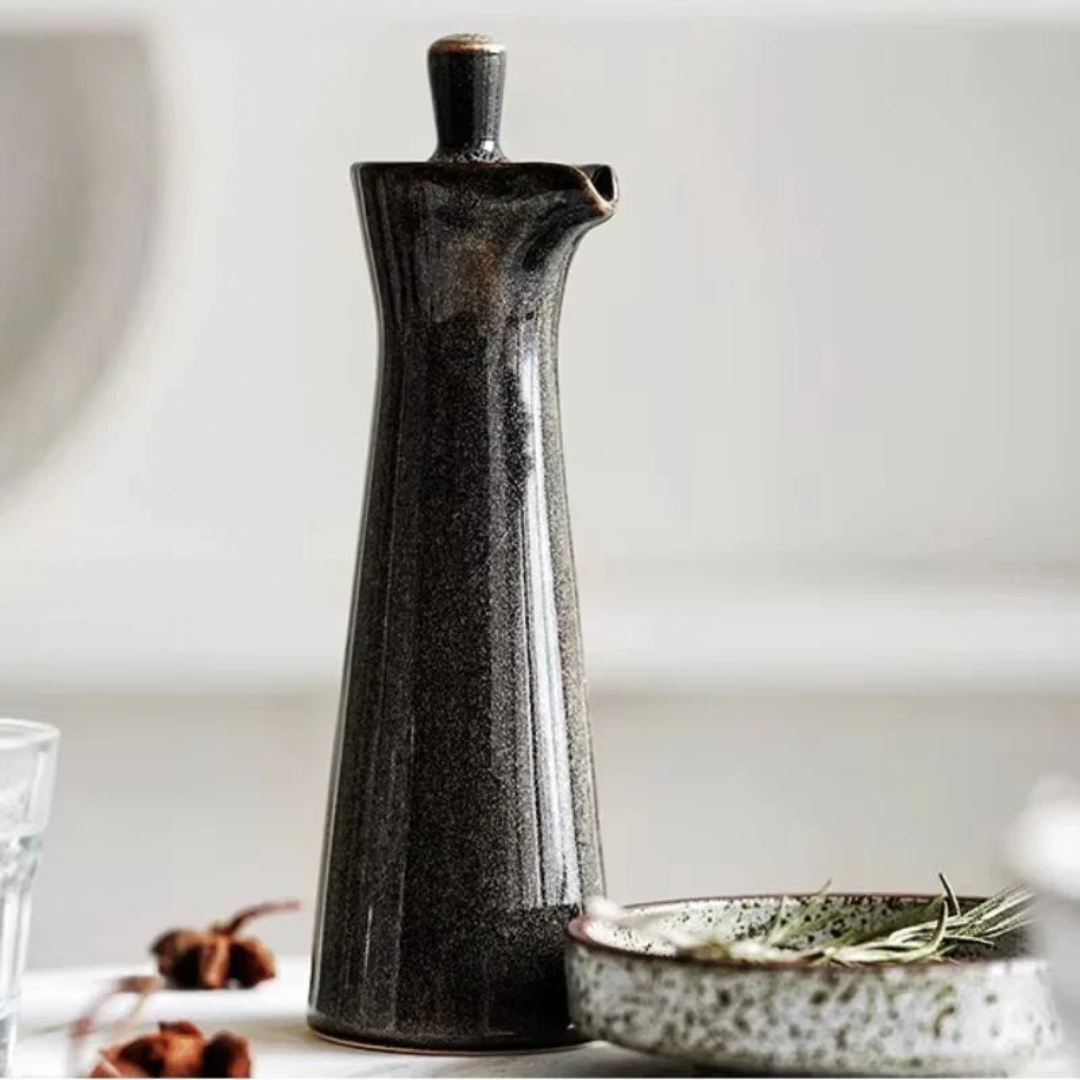 Ceramic Cooking Oil Bottle with No-Drip Spout – 4 oz Countertop Cruet for Olive Oil, Vegetable Oil & Vinegar | Thomler