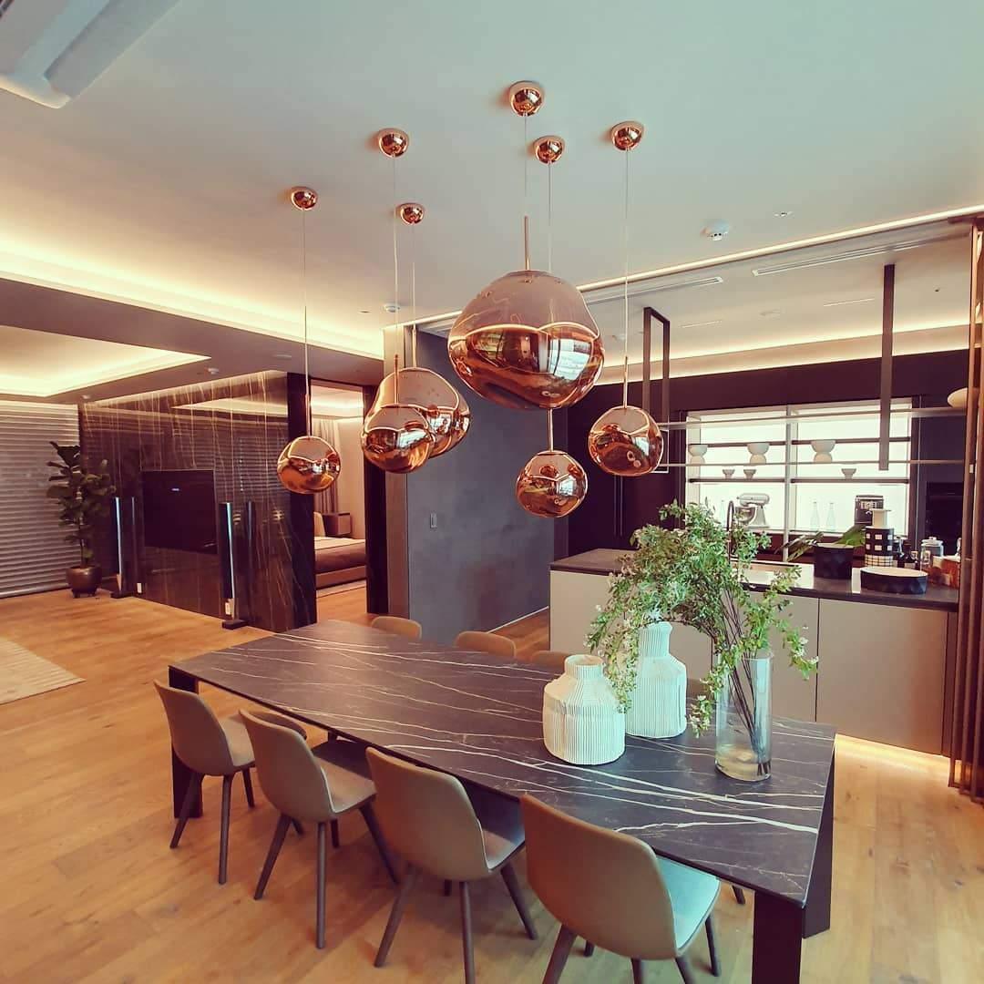 Modern Lava Pendant Lamp 7 in Copper Chrome Gold Ceiling Dining Lighting Mirror Effect Hanging Fixture | Thomler