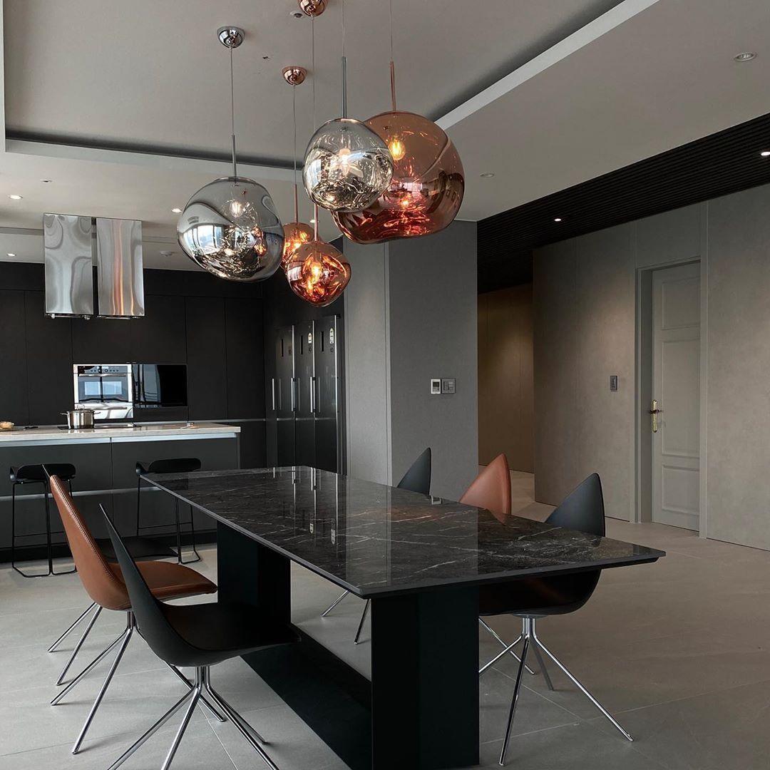 Modern Lava Pendant Lamp 7 in Copper Chrome Gold Ceiling Dining Lighting Mirror Effect Hanging Fixture | Thomler