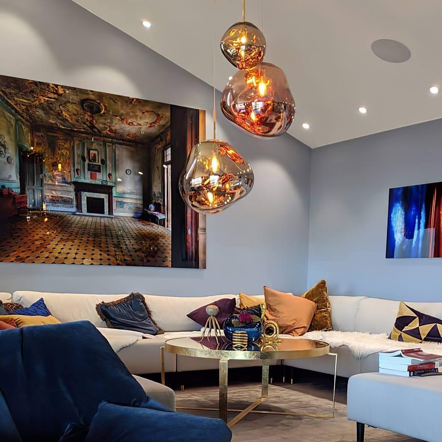 Modern Lava Pendant Lamp 7 in Copper Chrome Gold Ceiling Dining Lighting Mirror Effect Hanging Fixture | Thomler