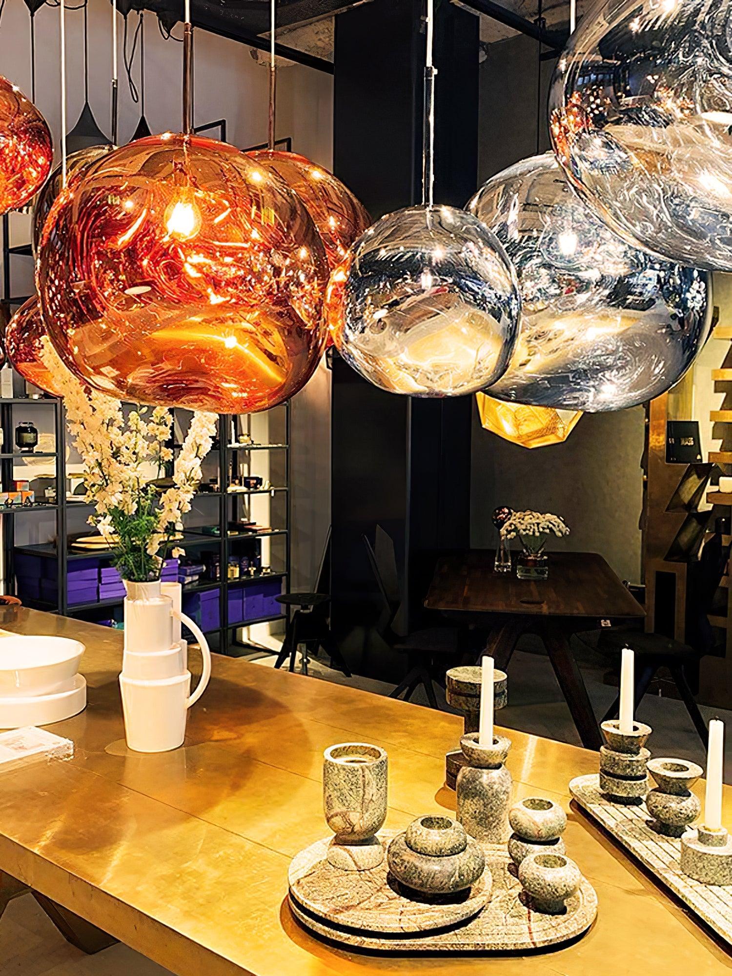 Modern Lava Pendant Lamp 7 in Copper Chrome Gold Ceiling Dining Lighting Mirror Effect Hanging Fixture | Thomler