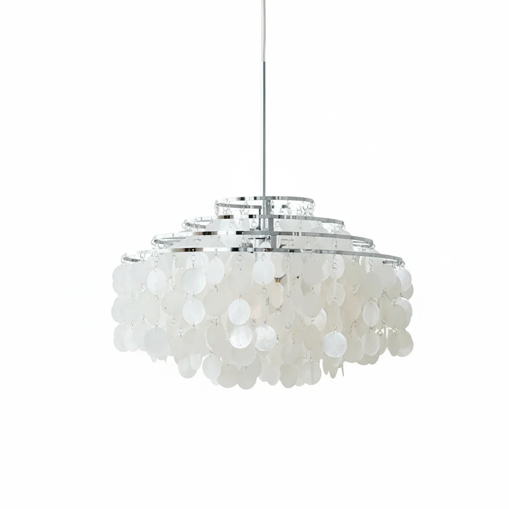 Tiered Oceanic Shell Disc Pendant with LED Illumination – Cascading Statement Fixture for High Ceilings | Thomler