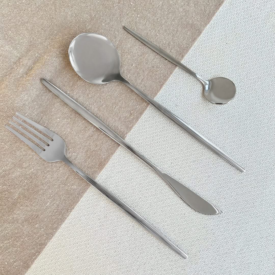 18/10 Stainless Steel Flatware Service for One – Includes Knife, Fork, Spoon & Teaspoon for Daily Use, Gatherings, Weddings & Special Meals | Thomler