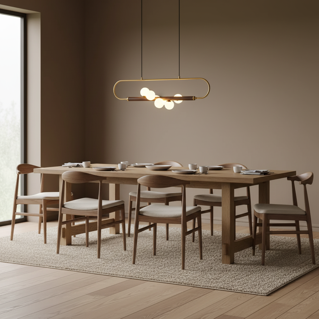 Chandelier Brass Walnut 35.4 in Linear White Glass Dining Room Ceiling Light Modern Adjustable Hanging Fixture | Thomler