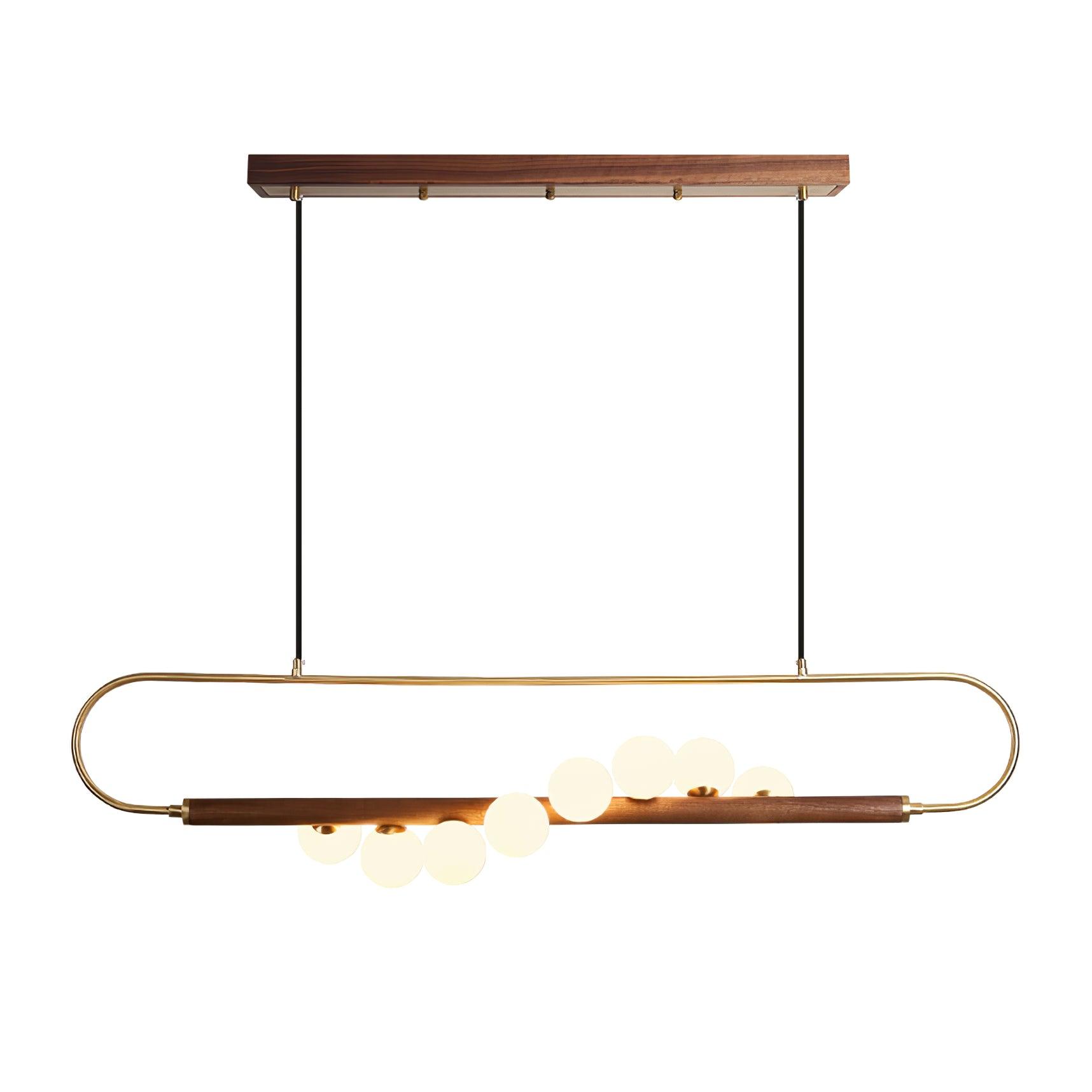 Chandelier Brass Walnut 35.4 in Linear White Glass Dining Room Ceiling Light Modern Adjustable Hanging Fixture | Thomler