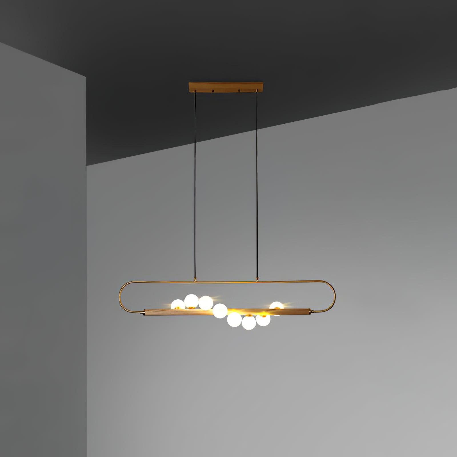 Chandelier Brass Walnut 35.4 in Linear White Glass Dining Room Ceiling Light Modern Adjustable Hanging Fixture | Thomler