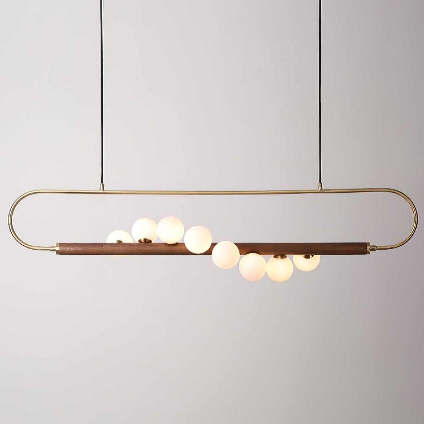 Chandelier Brass Walnut 35.4 in Linear White Glass Dining Room Ceiling Light Modern Adjustable Hanging Fixture | Thomler