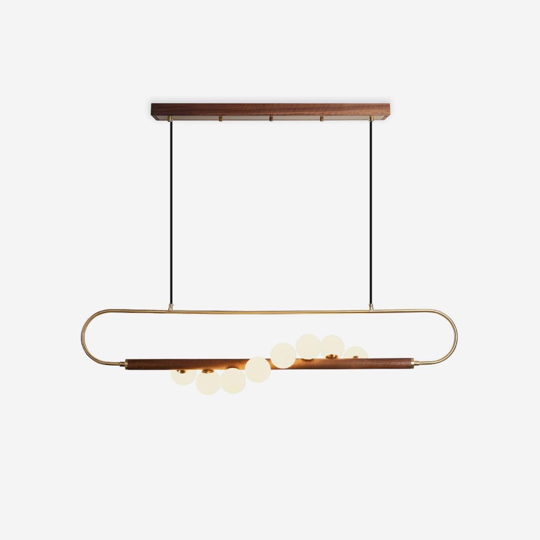 Chandelier Brass Walnut 35.4 in Linear White Glass Dining Room Ceiling Light Modern Adjustable Hanging Fixture | Thomler