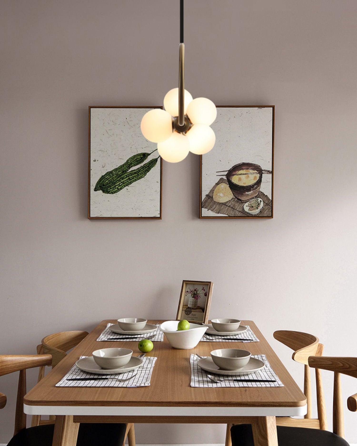 Chandelier Brass Walnut 35.4 in Linear White Glass Dining Room Ceiling Light Modern Adjustable Hanging Fixture | Thomler