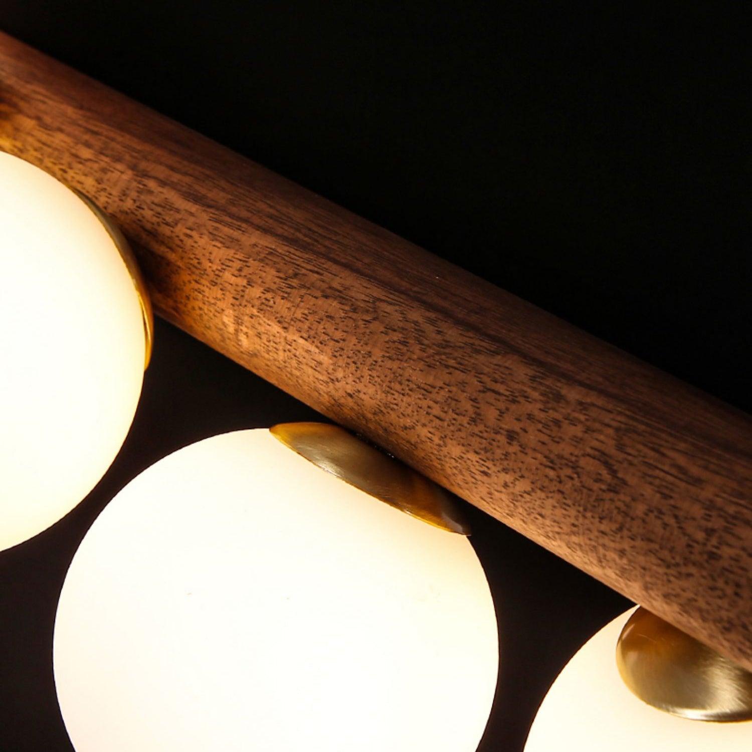 Chandelier Brass Walnut 35.4 in Linear White Glass Dining Room Ceiling Light Modern Adjustable Hanging Fixture | Thomler