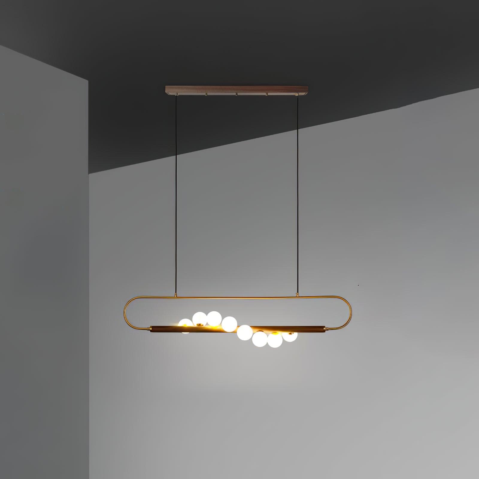 Chandelier Brass Walnut 35.4 in Linear White Glass Dining Room Ceiling Light Modern Adjustable Hanging Fixture | Thomler