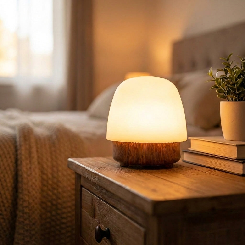 Table Lamp Silicone Shade Integrated LED Wooden Base Bedroom Nightstand Dimmable Adjustable Colour Temperature Scandinavian Mood Light | Thomler