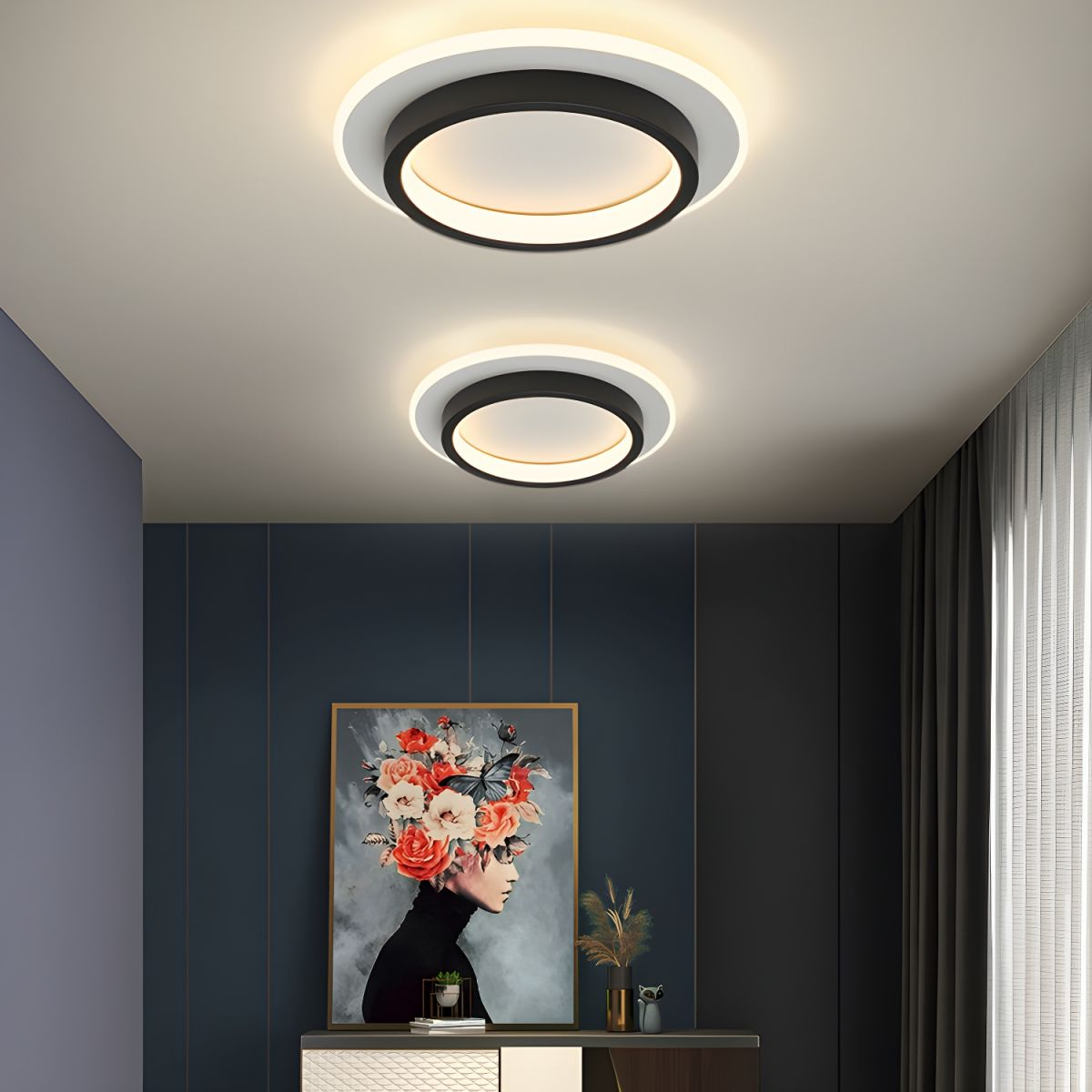 Round Flush Mount LED Ceiling Light 8 in or 9 in Dimmable Iron Acrylic for Bedroom Hallway Kitchen Bathroom Modern Low Profile Fixture | Thomler