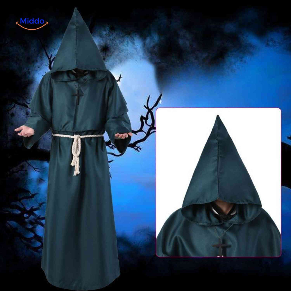 Hooded Monk Robe Costume – Medieval Style Cosplay Outfit for Halloween, Cosplay & Theater | Thomler