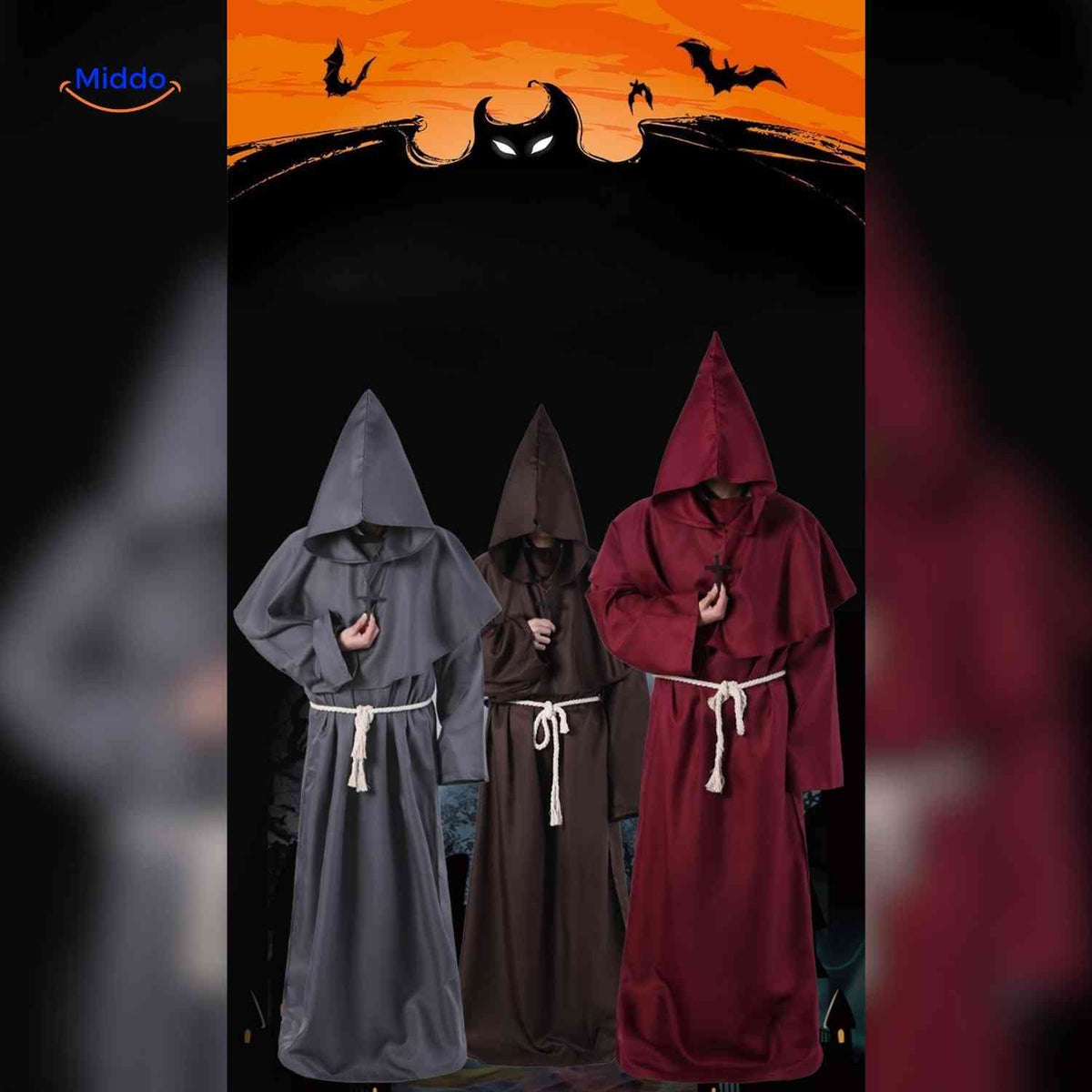 Hooded Monk Robe Costume – Medieval Style Cosplay Outfit for Halloween, Cosplay & Theater | Thomler