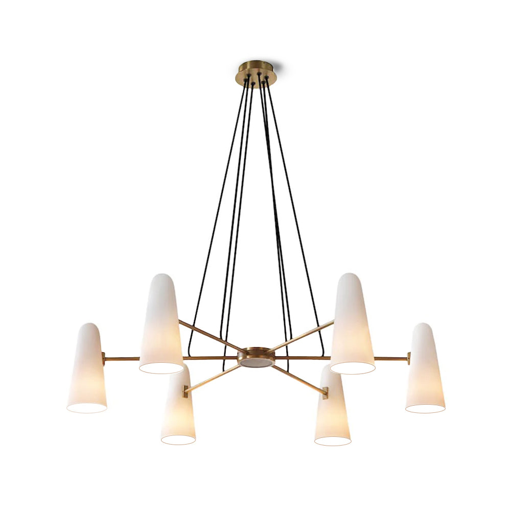Chandelier Brass 31.5 in Ceiling Light White Glass Dining Room Living Room Fixture 6-8 Heads Adjustable Length | Thomler