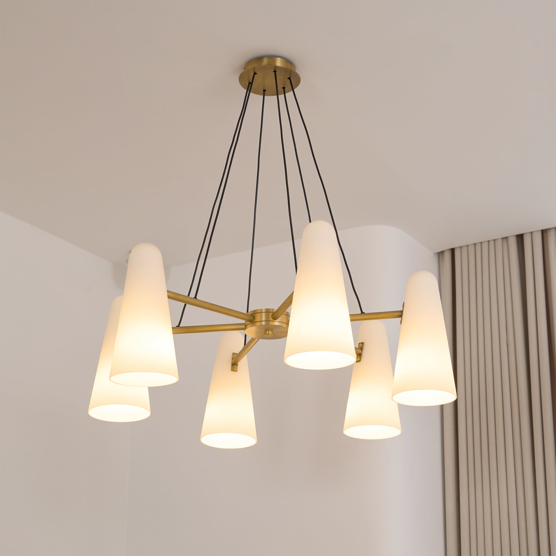 Chandelier Brass 31.5 in Ceiling Light White Glass Dining Room Living Room Fixture 6-8 Heads Adjustable Length | Thomler