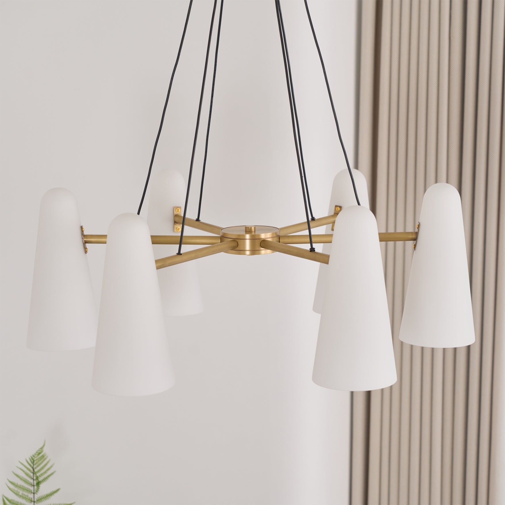 Chandelier Brass 31.5 in Ceiling Light White Glass Dining Room Living Room Fixture 6-8 Heads Adjustable Length | Thomler