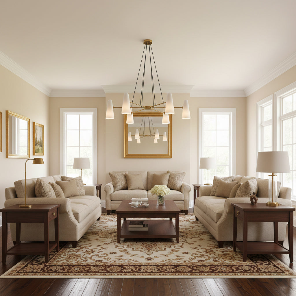 Chandelier Brass 31.5 in Ceiling Light White Glass Dining Room Living Room Fixture 6-8 Heads Adjustable Length | Thomler