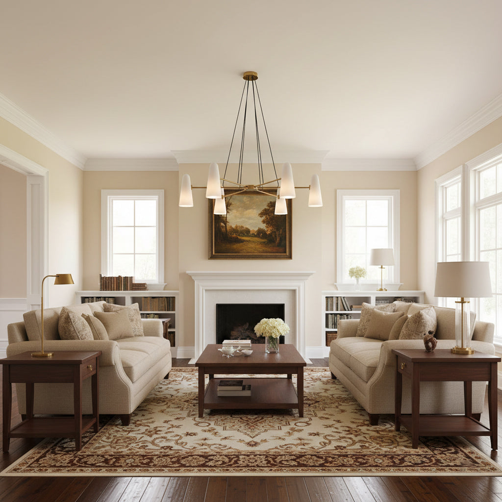 Chandelier Brass 31.5 in Ceiling Light White Glass Dining Room Living Room Fixture 6-8 Heads Adjustable Length | Thomler