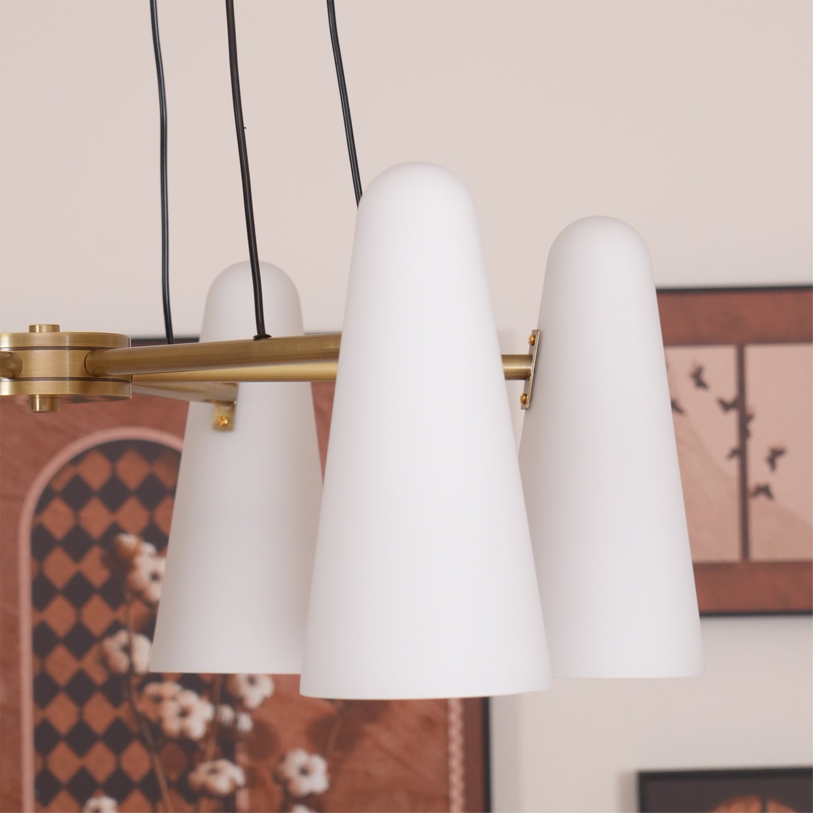 Chandelier Brass 31.5 in Ceiling Light White Glass Dining Room Living Room Fixture 6-8 Heads Adjustable Length | Thomler