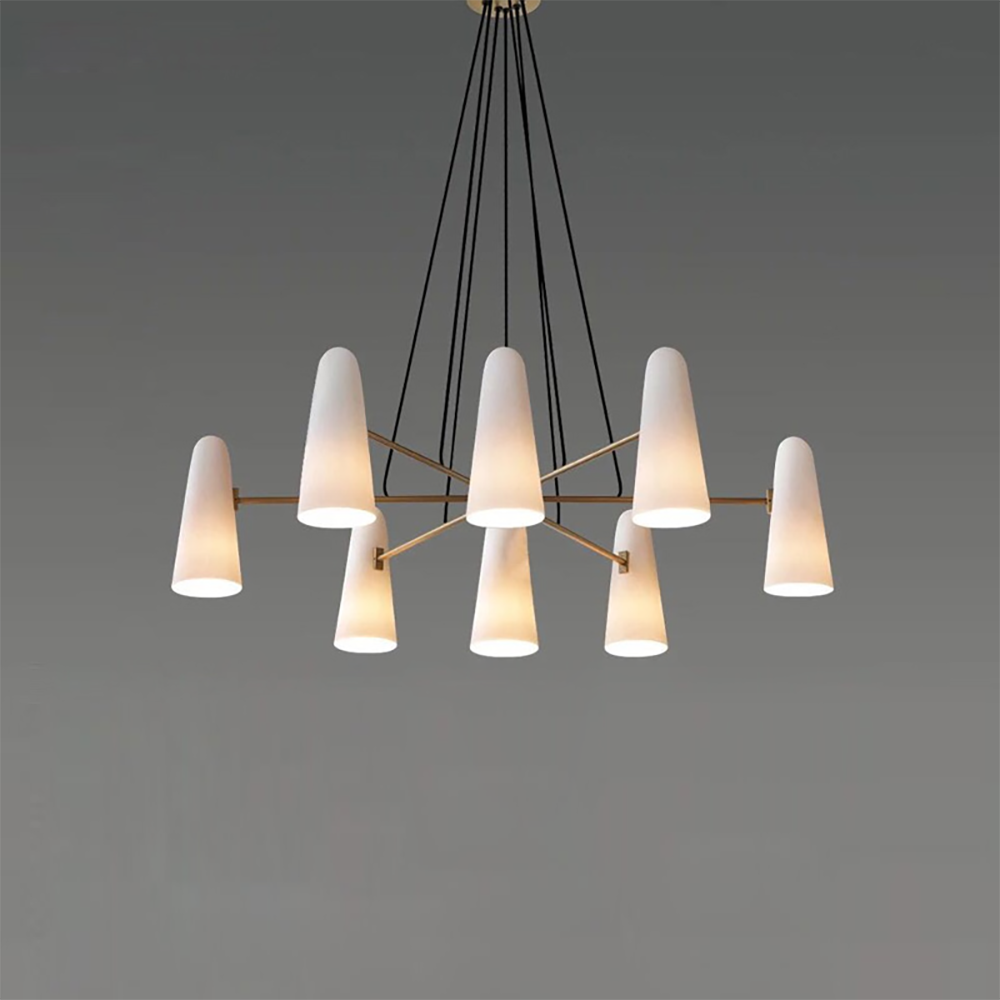Chandelier Brass 31.5 in Ceiling Light White Glass Dining Room Living Room Fixture 6-8 Heads Adjustable Length | Thomler