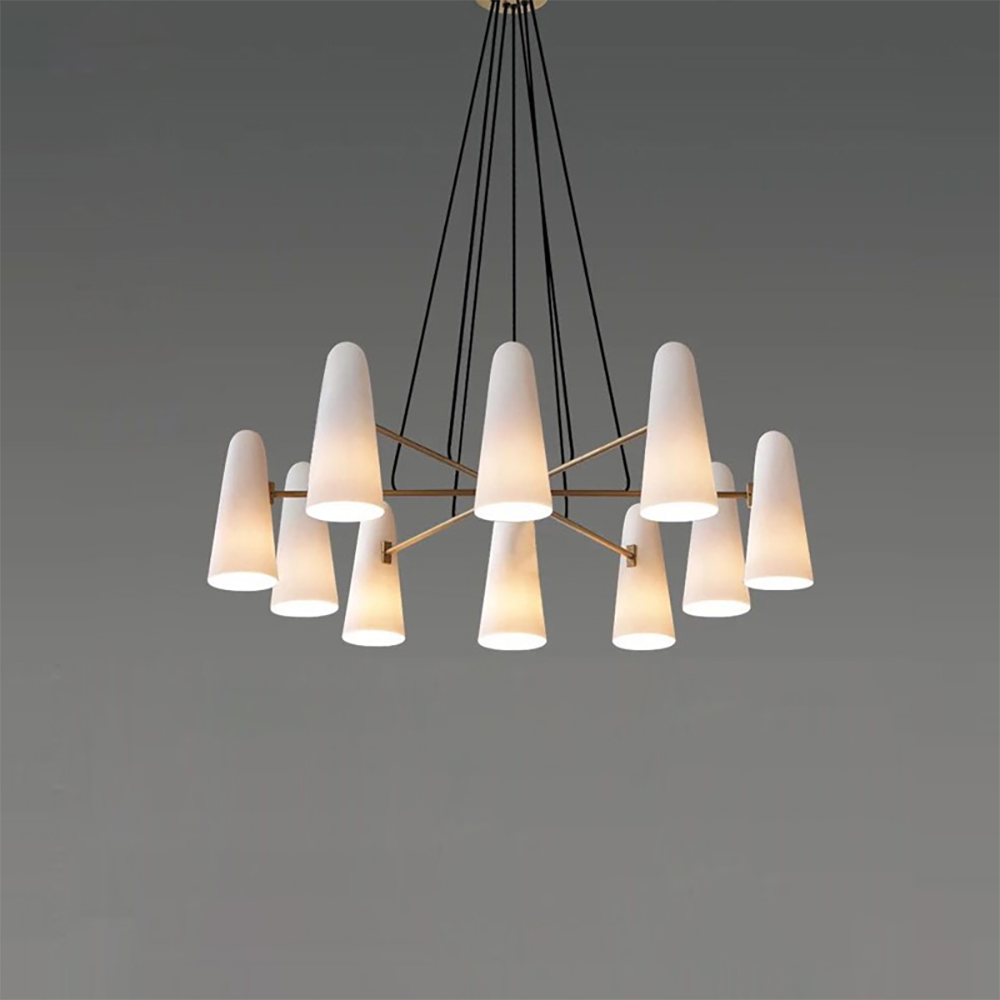 Chandelier Brass 31.5 in Ceiling Light White Glass Dining Room Living Room Fixture 6-8 Heads Adjustable Length | Thomler