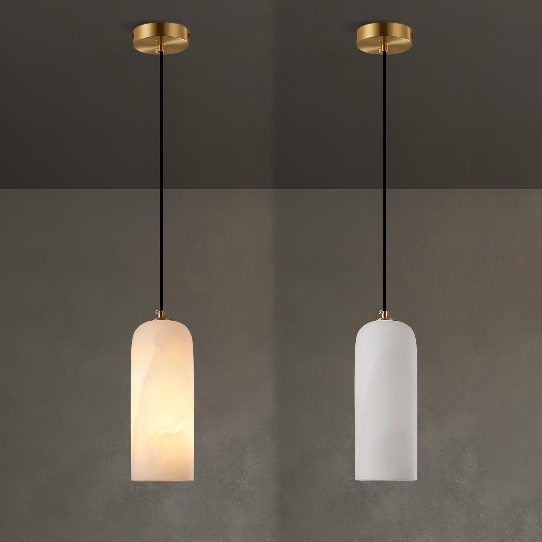 Pendant Light Alabaster Stone 9.8 in White Kitchen Island Dining Hanging Ceiling Lamp Minimalist Nordic Brass Accent | Thomler