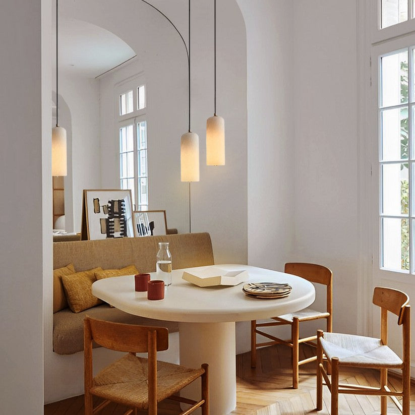 Pendant Light Alabaster Stone 9.8 in White Kitchen Island Dining Hanging Ceiling Lamp Minimalist Nordic Brass Accent | Thomler