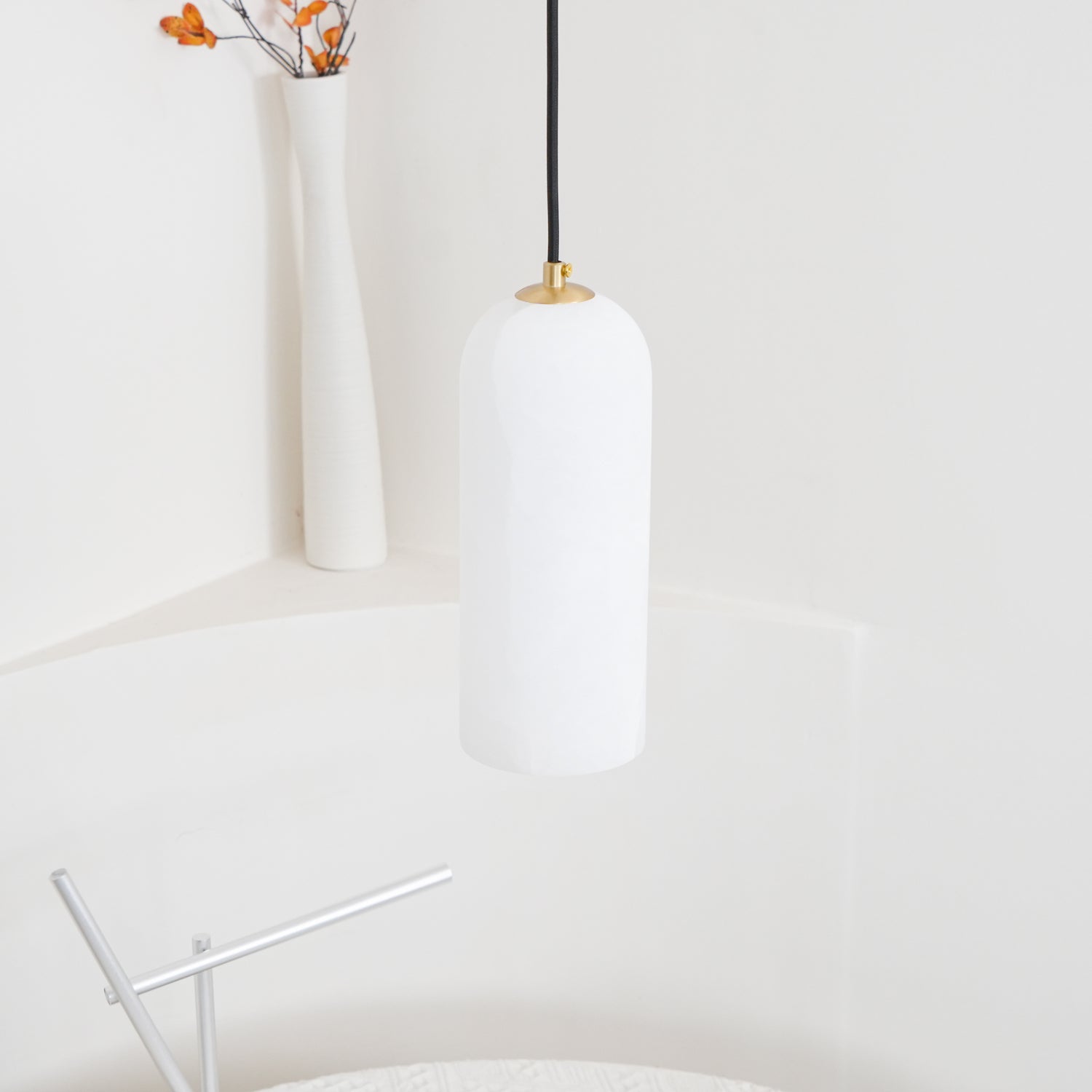 Pendant Light Alabaster Stone 9.8 in White Kitchen Island Dining Hanging Ceiling Lamp Minimalist Nordic Brass Accent | Thomler
