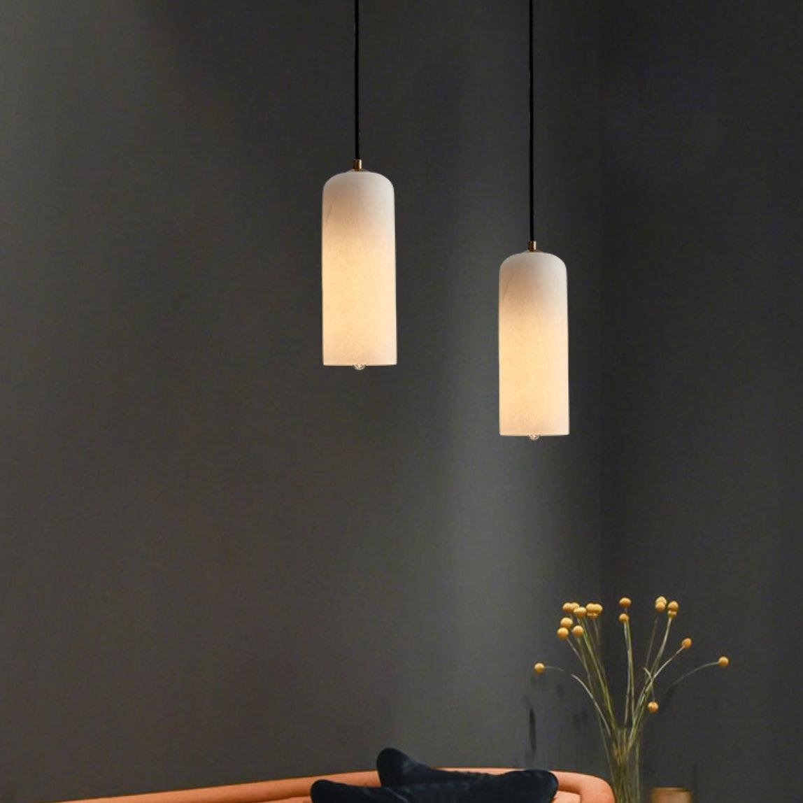 Pendant Light Alabaster Stone 9.8 in White Kitchen Island Dining Hanging Ceiling Lamp Minimalist Nordic Brass Accent | Thomler