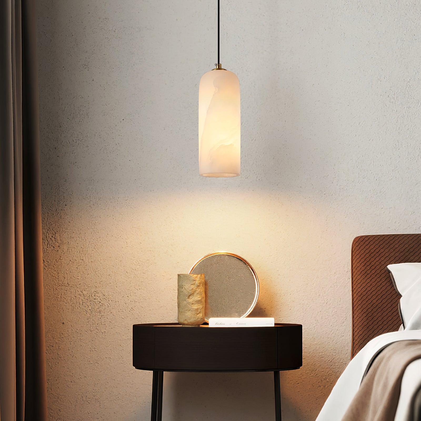 Pendant Light Alabaster Stone 9.8 in White Kitchen Island Dining Hanging Ceiling Lamp Minimalist Nordic Brass Accent | Thomler