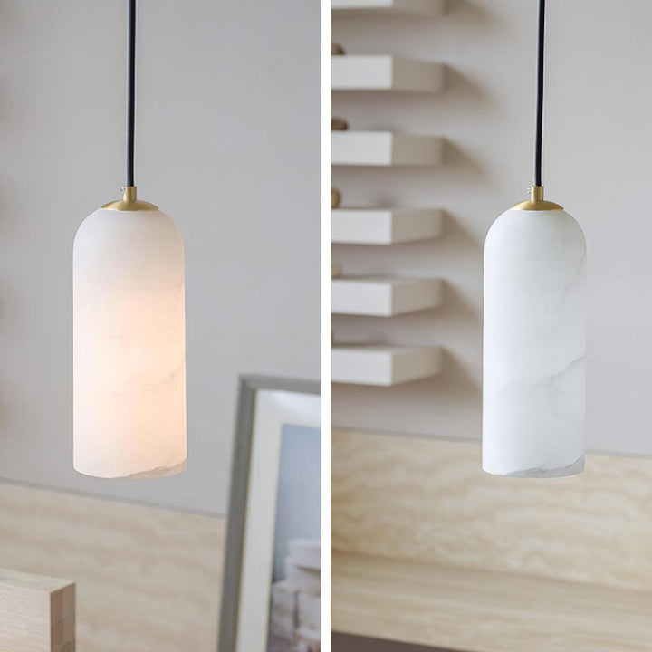 Pendant Light Alabaster Stone 9.8 in White Kitchen Island Dining Hanging Ceiling Lamp Minimalist Nordic Brass Accent | Thomler