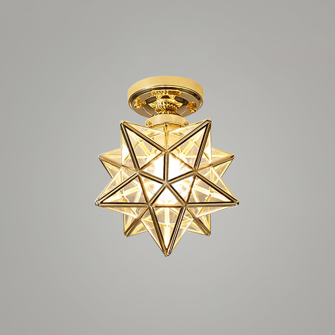 Geometric Star Pendant Light Fixture with Multi-Faceted Glass Panels for Hallway Entry Living Room Indoor Overhead Lighting | Thomler